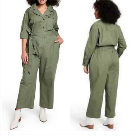 Nili Lotan Target Long Sleeve Olive Green‎ Jumpsuit 1X Plus Coveralls Ultility - Picture 1 of 15